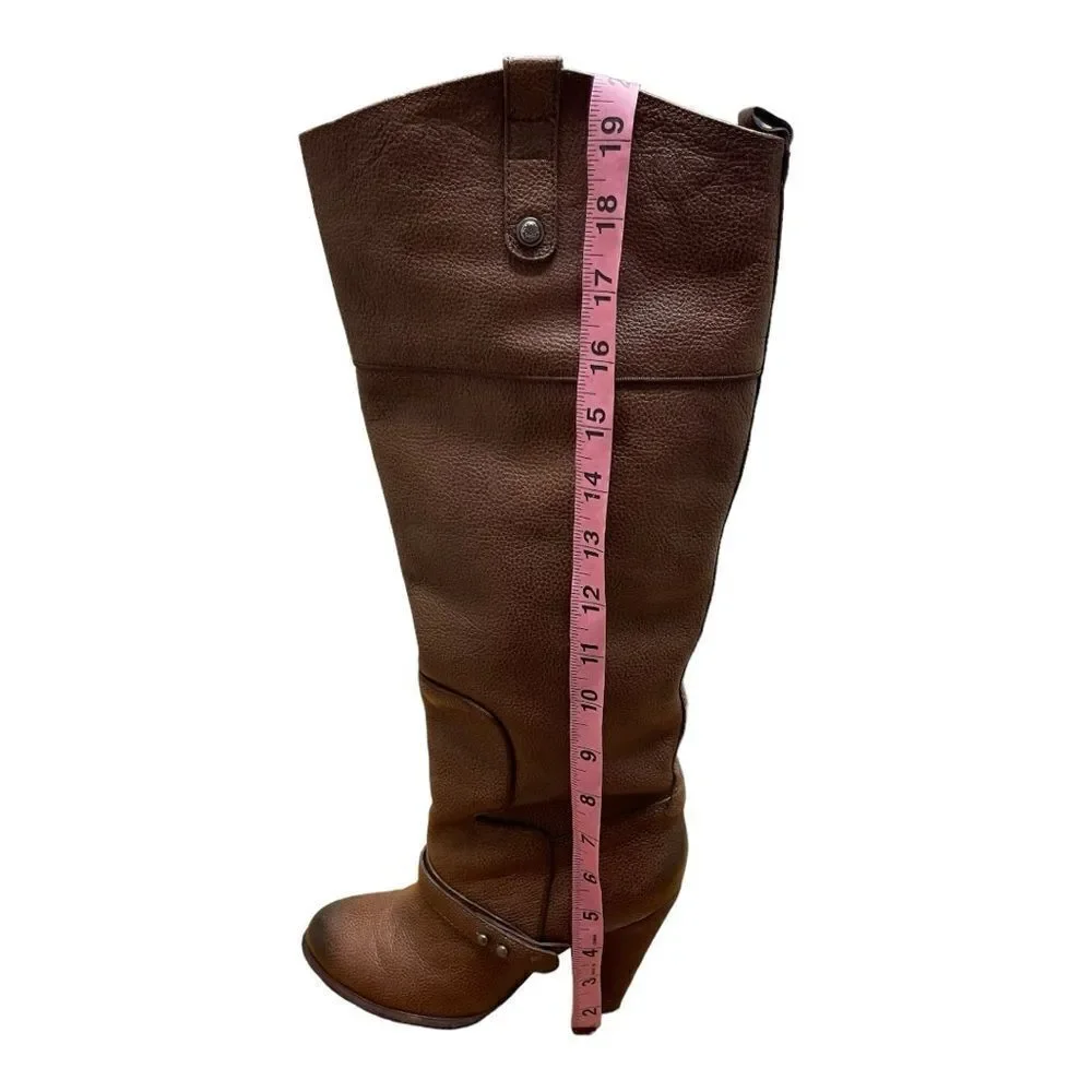 Sam Edelman Naharra Brown Leather Knee High Tall Heeled Boots Size 7.5 EUC